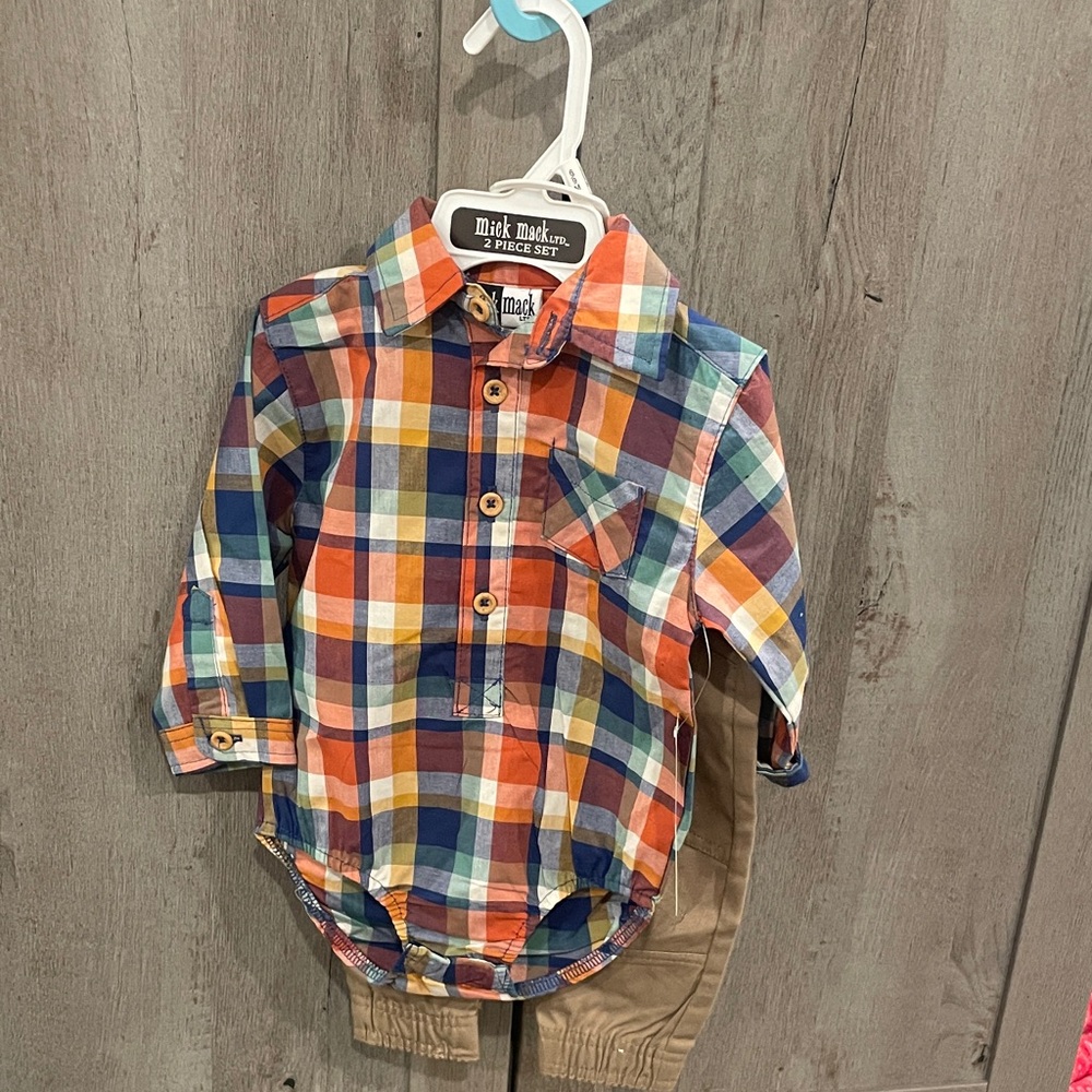 NWT Multicolor Plaid Kids Shirt and pant set